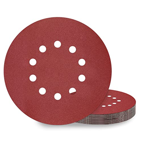 KONGMING 10 Stück Schleifpapier 225mm Klett Schleifscheiben 225mm Körnung P180 10 Loch in Rot für Trockenbauschleifer Exzenterschleifer Schleifgiraffe KONGMING 10 Stück Schleifpapier 225mm Klett Schleifscheiben 225mm Körnung P180 10 Loch in Rot für Trockenbauschleifer Exzenterschleifer Schleifgiraffe