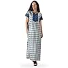NIHSAMAH Cotton Nighty for Women, Printed Long Cotton Night Gown, Comfortable & Fancy Sleepwear/Nightwear/Maxi (Blue & White, S-Bust-40)