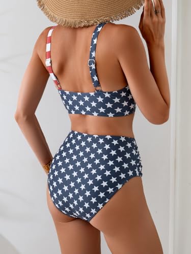 Image of Eomenie Bikini Sets for Women High Waisted Two Piece Bathing Suit U Wired V Neck Swimsuit Adjustable Straps Swimwear