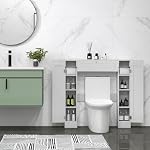 Tangkula Over The Toilet Storage Cabinet, Bathroom Space Saver Organizer with 2 Side Doors, Adjustable Shelves, Paper Holder, Freestanding Bathroom Cabinet Over Toilet for Small Space, Restroom, White - Image 2