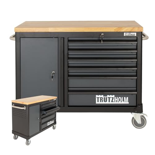 TRUTZHOLM Werkstattwagen Deluxe 6 Schubladen + Tür leer Werkzeugwagen, Rollwagen, Assistent | Arbeitsfläche 108x46,5cm Massivholz Arbeitsfläche (anthrazit/grau)