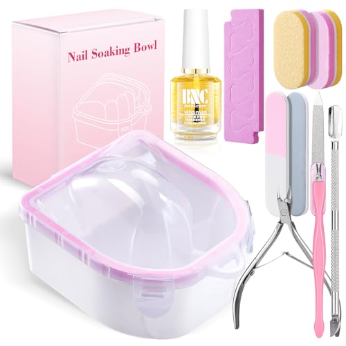 Yokilly Nail Soak off Bowl: 12PCS Acetone Acrylic Remover Kit - Nail Soaking Manicure Bowl for Gel Nail Polish Dip Powder Remover - Soak Off Bowls with 20ml Cuticle Oil for Salon Home (1-Pink Bowl)