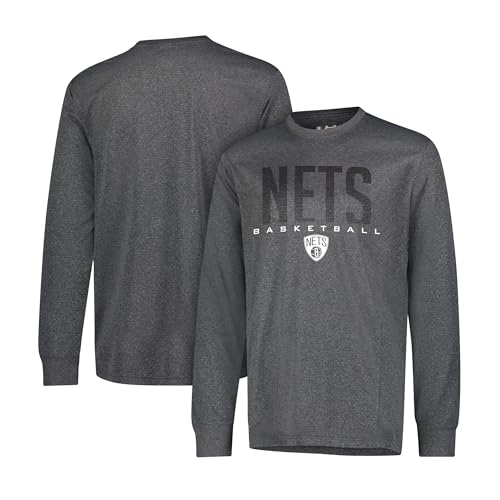 Ultra Game NBA Official Men’s Super Soft Game Day Long Sleeve T-Shirt - Unisex, Brooklyn Nets, Heather Charcoal, Large