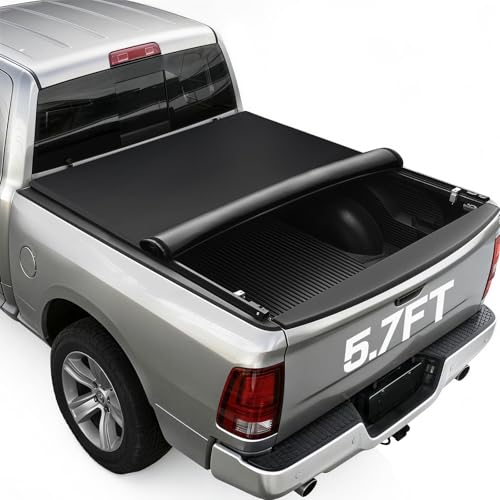 RHOBRA Soft Roll-up Truck Bed Tonneau Cover Compatible with 2009-2026 Dodge Ram 1500 (Incl. Classic & New) 5.7ft Bed 26.5oz Vinyl Soft Truck Bed Cover Weather Resistant Bed Cover