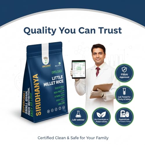 Image of Siridhanya unpolished whole grains Little Millet | Gluten-Free, High plant based Protein & Fibre-Rich Superfood - Low GI, Vitamin-Packed Healthy Rice Alternative | Natural Grain for healthy life (500 g x 2 Pack)