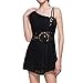 Produktbild Eucoo Damen Langes Kleid, Bohème Chic, Kleid mit Eichel, kurz, Sommer, sexy, Minikleid, Schulterfrei, kurzes Kleid, Blumendruck, Langarm Gr. L, Schwarz