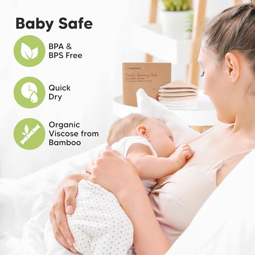 Image of Organic Nursing Pads - 8 Washable Breast Pads for Breastfeeding, Wash Bag, Viscose Derived from Bamboo Reusable Nipple Covers for Breastfeeding Essentials, Soft & Absorbent(Bare Beige, M 4.6 inch)