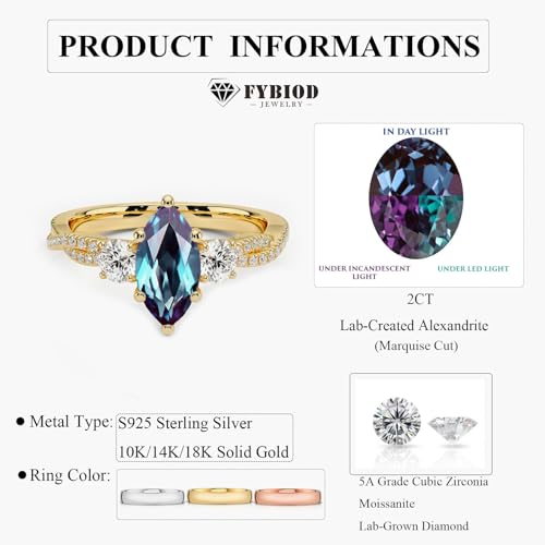 10K 14K 18K Gold 3 Stone Alexandrite Engagement Rings for Women 2CT Lab Created Color Change Alexandrite Infinity Twisted Rings Promise Wedding Anniversary Ring for Her Size 4-154