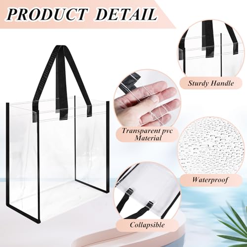 12 Pack Clear Tote Bags, Stadium Approved, Plastic Tote Bags with Handle, Transparent Plastic Tote Gift Bags for Work, Sports, Shopping, Beach, Concerts (12x12x6 Inch)3