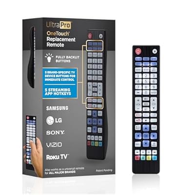 UltraPro Backlit One Touch Instant Pairing Replacement Remote Pre-Programmed for Samsung, Sony, LG, Vizio, Roku TV 2 Device 80830, Black