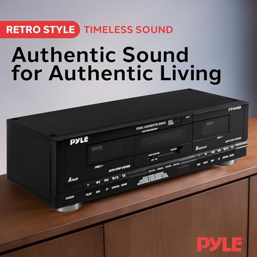 Image of Pyle Home Digital Tuner Dual Cassette Deck | Media Player | Music Recording Device with RCA Cables | Switchable Rack Mounting Hardware | CrO2 Tape Selector | Included 3 Digit Tape Counter - 110V /220V