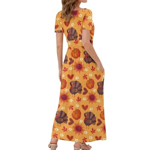 Image of Women's Fall Summer Short Sleeve Ankle Length V-Neck Party Dress with Pockets Size S-3XL