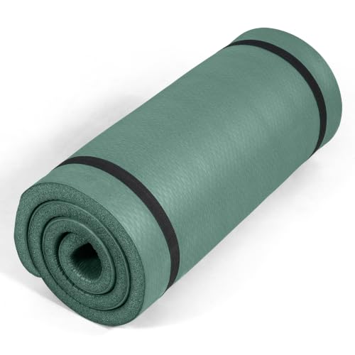 Tone Fitness Premium Extra Thick 1-Inch High Density Exercise Mat with Carry Strap Non-Slip Workout Pilates and Yoga Mat for Home Gym - Color Teal - Diamond Pattern
