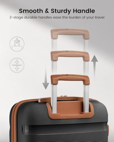 Image of Kono 24 Inch Hard Shell PP Luggage, 4 Spinner Wheels Suitcase, Black