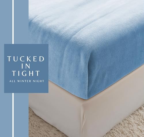 Image of BSB HOME Luxury Warm Winter Elastic Fitted Bedsheet with 2 Pillow Covers - Ultra Soft Flannel Velvet Touch, Cozy & Wrinklefree lintfree Size - 78x72+10 Inches, Aqua Blue