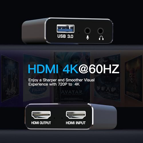 dobestyou Placa de captura de áudio e vídeo 4K, HDMI USB 3.0, Full HD 1080P para gravação de jogos,