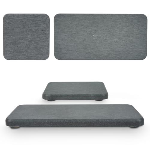 4-Set Wasser absorbierende Diatomit Erde trocknende Matten.2 Große,2 Kleine Schalen mit Anti-Rutsch Pad, Schleifpapier. Ideal für Küchentheke, Unter Pflanzen, Bad, Toilettenartikel, Tiefgrau