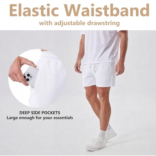 Jeixopu Mens Athletic Gym Shorts 5" Cotton Jogger Workout Casual Lounge Sweat Shorts with Pockets (White-L) - image 3