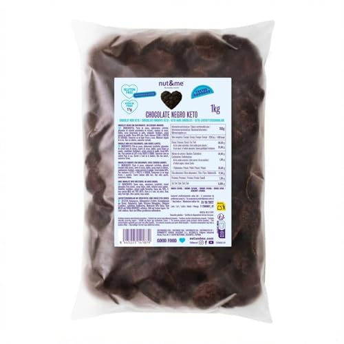 Gotas de chocolate negro KETO 1 kg nut&me | Vegetariano | Sin gluten | Sin azúcares añadidos | Sin OGM | Repostería | Pack ahorro