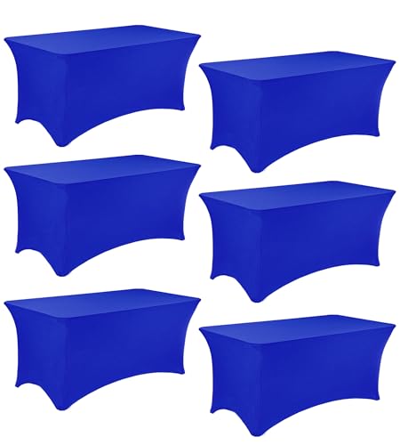 Image of 6 Pack 6FT Spandex Table Covers Washable Wrinkle Resistant Fitted Rectangle Tablecloth for Folding Table Wedding Party Birthday Banquet Bar Events(Royal Blue)