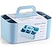 Multiuse Caddy Organizer with Handle, Portable Divided Plastic Tote Bin - Art Craft, Stationary Pen Marker Crayons, Makeup Hair Supplies Storage - Bathroom, Classroom, Dorm, Office, Desk Holder - Blue