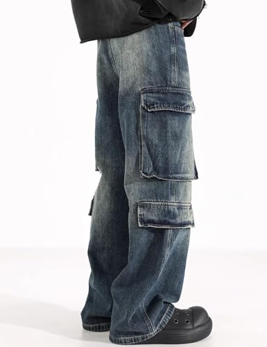 Mens Cargo Baggy Jeans Y2k Fashion Skater Jeans Wide Leg Denim Pants Grunge Streetwear2