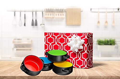 Bruntmor Soup Crocks With Handles, Porcelain Ceramic Bowls, For Rice, Dessert, Pasta, Dishwasher, Microwave, Oven & Broil Safe, Set Of 4,Easy To Clean, Ideal For Christmas Gifting, 19 Oz (Black) #TOP5