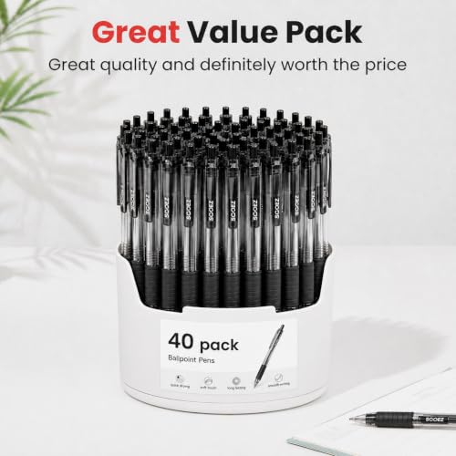 Image of Sooez 40 Pack Bulk Pens Ballpoint, Smooth Writing Pens with Soft Grip | Retractable Blue Ink Pens, Medium Point 1.0mm Pen for Journaling, Ballpoint Pen Office Supplies