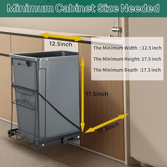 Pull Out Trash Can, Stainless Steel Kitchen Adjustable Trash Slide Out Shelf, Cabinet Trash Can Pull Out Kit, Fit 7-11 Gallon Bin(Black, No Bin Included)