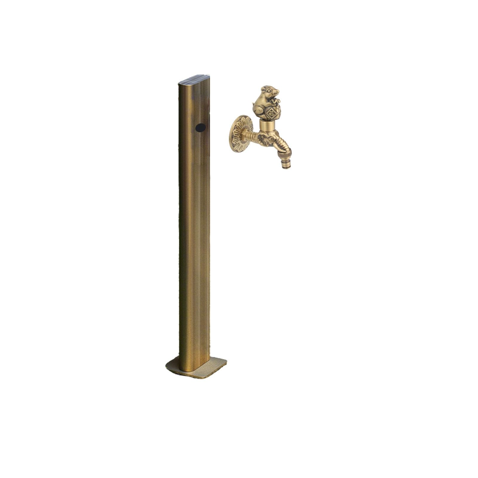Generico Rubinetto a Colonna da Pavimento in Acciaio Inox per Giardini Esterni - Fontana Verticale con Base Quadrata e Staffa, Ideale per la Pulizia e l'arredo del Giardino (Stile H, Laterale)