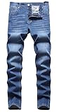 Qazel Vorrlon Men's Blue Skinny Jeans Stretch Washed Slim Fit Pencil Pants