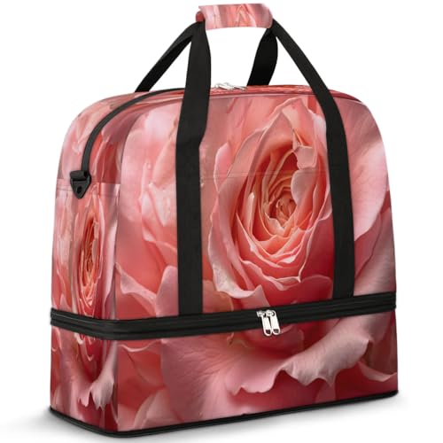 Travel Duffel Bags Rose Foldable Weekender Bags for Women with Shoes Compartment Waterproof & Tear Resistant Carry on Overnight Luggage Duffel Bag Shoulder Sports Tote Bag