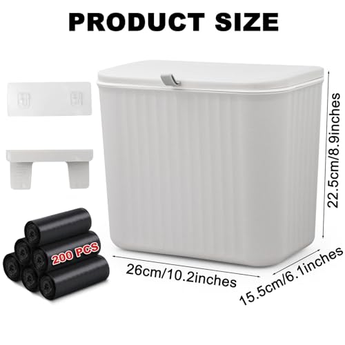 Image of Sanitary Napkin Receptacle,Gray Plastic Feminine Hygiene Disposal Trash Can with Lid 10x9x6inches Wall Mounted Tampon Disposal Bin for Bathroom,Office,Sanitary Waste(with 200pcs Trash Bag)