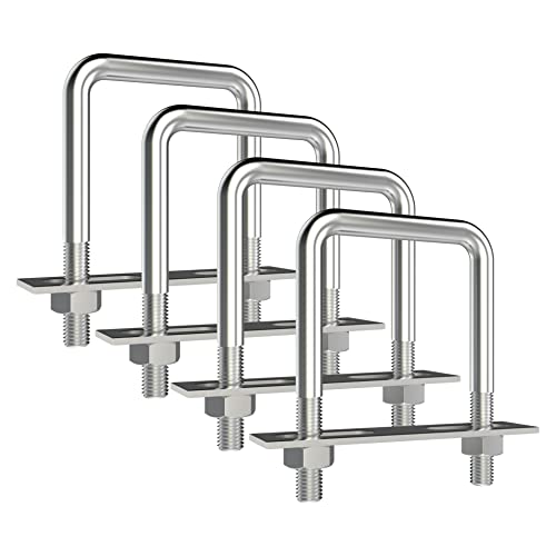 Image of 4 Sets 304 Stainless Steel Square U-Bolts 2.36 inch(60mm) Inner Width, 4 inch(100mm) Length Stainless M10 with Nuts, Frame Plate, Accessories for Automobiles Trailer, Boat Trailer Industrial Parts