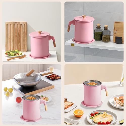 Miniatura 6 de Contenedor De Grasa De Tocino Con Colador, Colador De Aceite De 47 Oz 1,4 L, Recipiente De Almacenamiento De Aceite Para Cocina, Filtro De Suministros De Almacenamiento De Aceite Rosa
