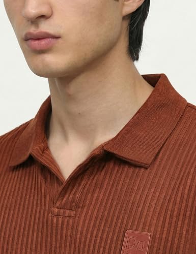 Image of DAMENSCH Men Striped Texture, Cotton-Rich Comfort, Easy Regular fit, Solid Colours Striped Polos