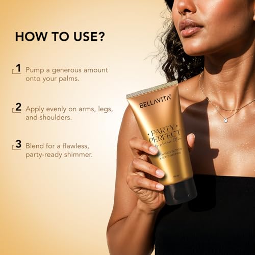Image of BELLAVITA Party Perfect Body Shimmer Lotion | Instant 3D Glow | Party-Ready Sheen | Butter-Rich Deep Hydration | Lightweight & Non-Sticky | 150ml