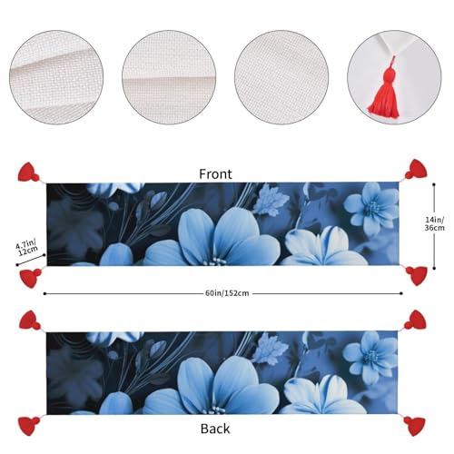 Chemin de table en lin tissé à fleurs bleues, l'élégance durable d'un textile noble