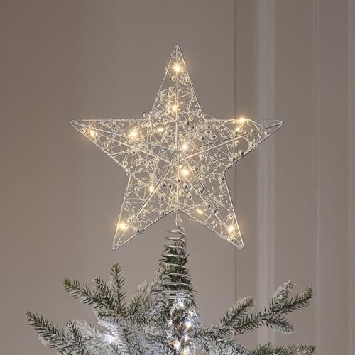 Light4fun Beleuchtete perlenbesetzte Stern-Weihnachtsbaumspitze |...