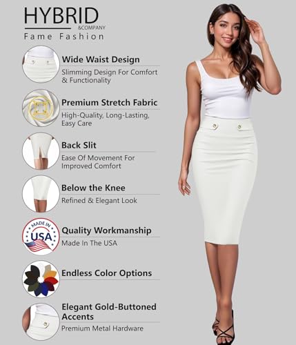 Image of Hybrid & Company Women's Nylon Ponte Skirt | Premium nylon ponte fabric, stretch comfort, pencil skirt design, below knee length, ideal for office and casual styling