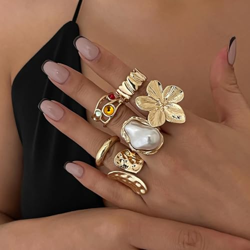 Rings for Women Adjustable Chunky Rings Set Vintage Wide Colorful Flower Stackable Ring for Women Thick Statement Ring Chunky Jewlery2