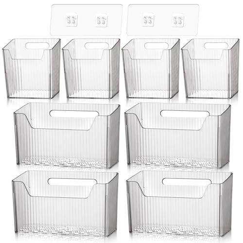 Image of SiliFine 8 Pcs Storage Organizer Bins Wall Mounted Organizer Basket Plastic Cabinet Door Bins Stackable Hanging Baskets for Organizing for Wall Refrigerator Kitchen Bathroom Pantry(3.94'',Clear)