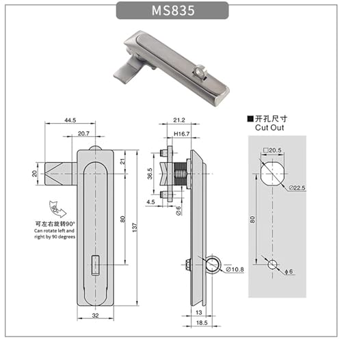 Serrure de porte d'armoire inox à came rotative pour cadenas et boîtier technique