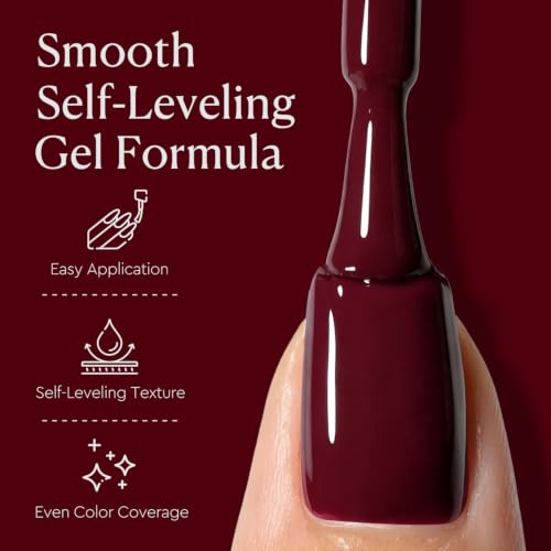 Image of AZUREBEAUTY 18ML Dark Red Purple Gel Nail Polish | Dark Red Burgundy Soak Off UV /LED Gel Polish for French Tips, High Gloss Solid White Nail Art Gel for DIY Manicure Salon Use