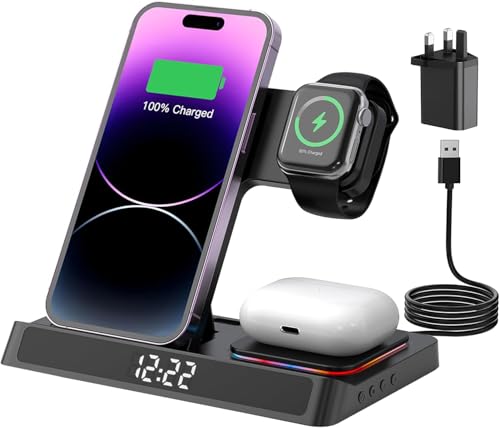 3 in 1 Wireless Charger, Cell Phone Wireless Chargers, Magnetic Fast Wireless Charging Stand, 15W Qi Certified Wireless Chargers for iPhone SamsungGalaxy AppleWatch AirPods