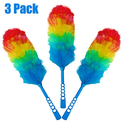 Tockrop 3 Pack Upgrade 19â€ Rainbow Static Feather Duster with Beandable and Washable Head - More Fibers Bigger Head Less Loss of Fiber