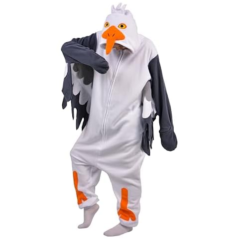 LorranTree Adult Onesie Seagull Costume Animal Bird One Piece Pajamas Halloween Homewear Jumpsuit Women Unisex Sleepwear Lo-HaiOu-L White Cover