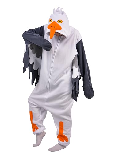 LorranTree Adult Onesie Seagull Costume Animal Bird One Piece Pajamas Halloween Homewear Jumpsuit Women Unisex Sleepwear Lo-HaiOu-L White