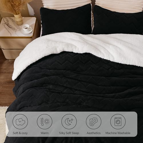 Image of BEDELITE Fluffy Sherpa Full Comforter Set,Black
