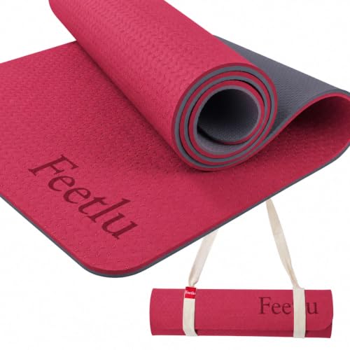 Feetlu Extra Thick 10mm Yoga Mat, 72" x 24", Non-Slip with Carry Strap (PK/GY)